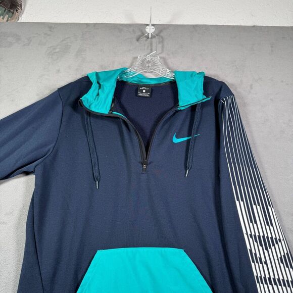 Nike Training Hoodie Mens S Blue Colorblock Graphic Arm Logo 1/4 Zip Sweatshirt - Picture 3 of 10